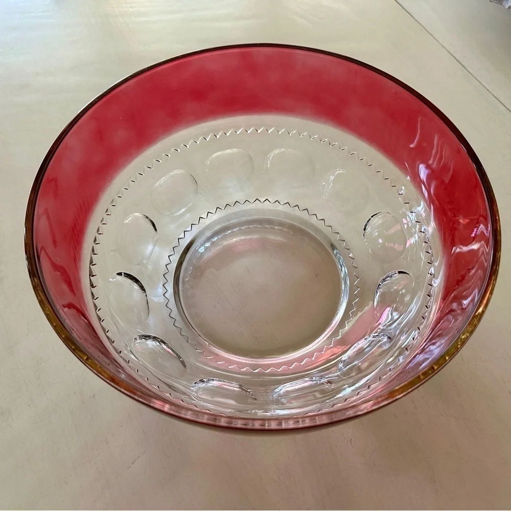 KINGS CROWN, RUBY RED FLASHING, THUMBPRINT, GLASS BOWL, FROM MID-20TH CENTURY.